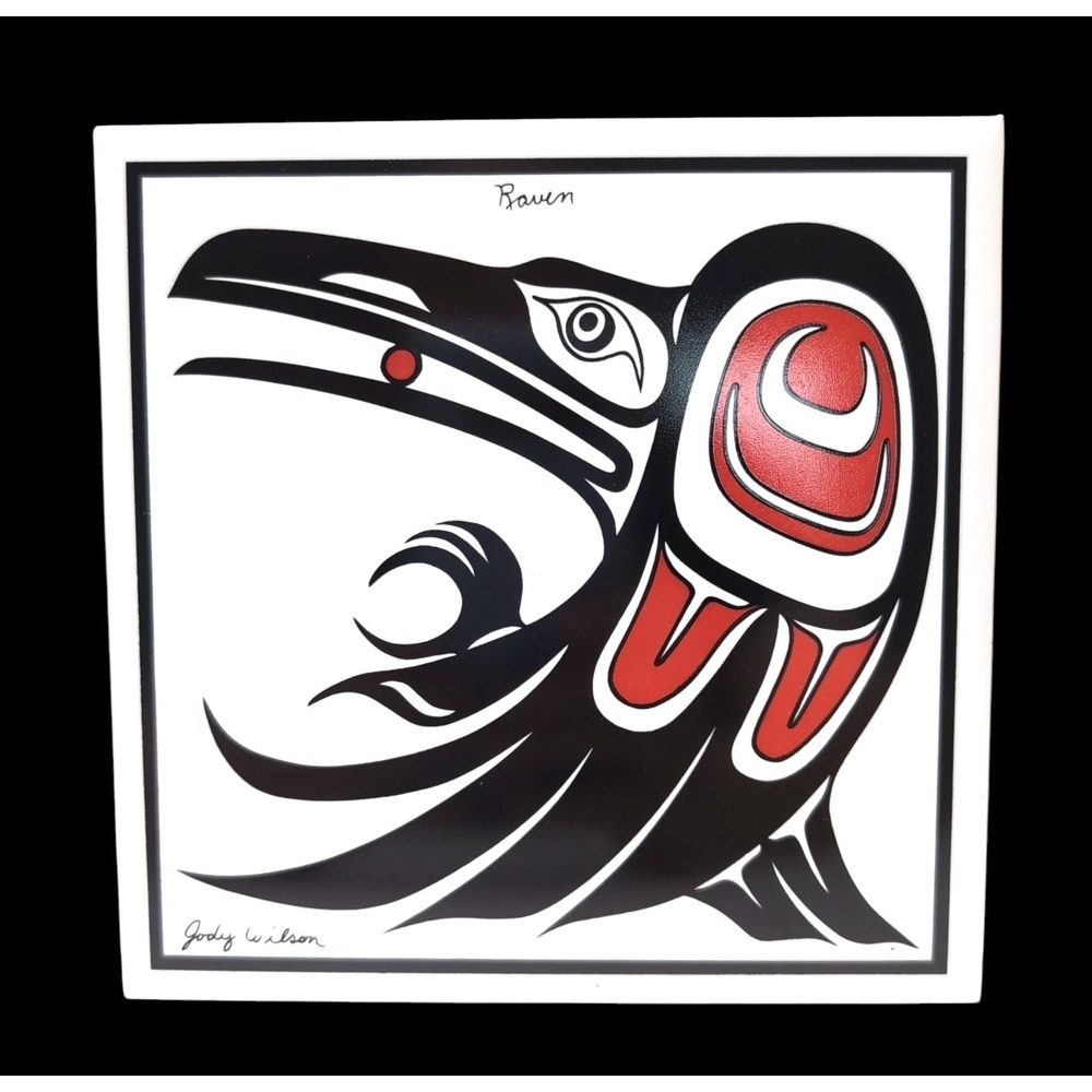 Jody Wilson Salish Native Artist Signed Raven Ceramic Tile Plaque Trivet Coast